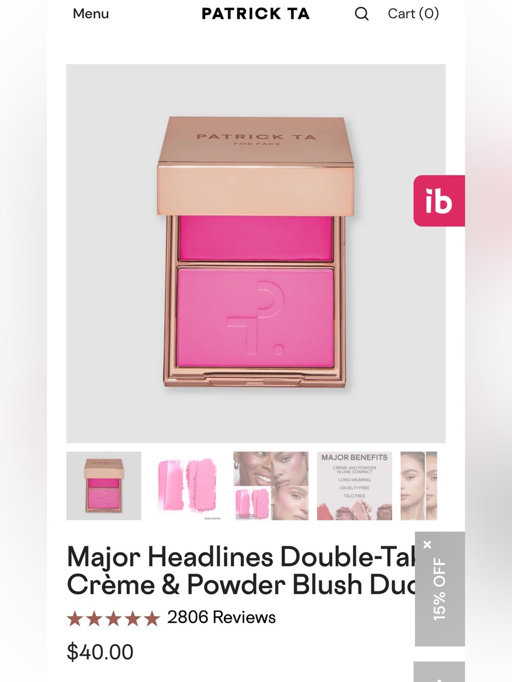 Patrick Ta Cream and Powder Blush Duo in Bright Pink